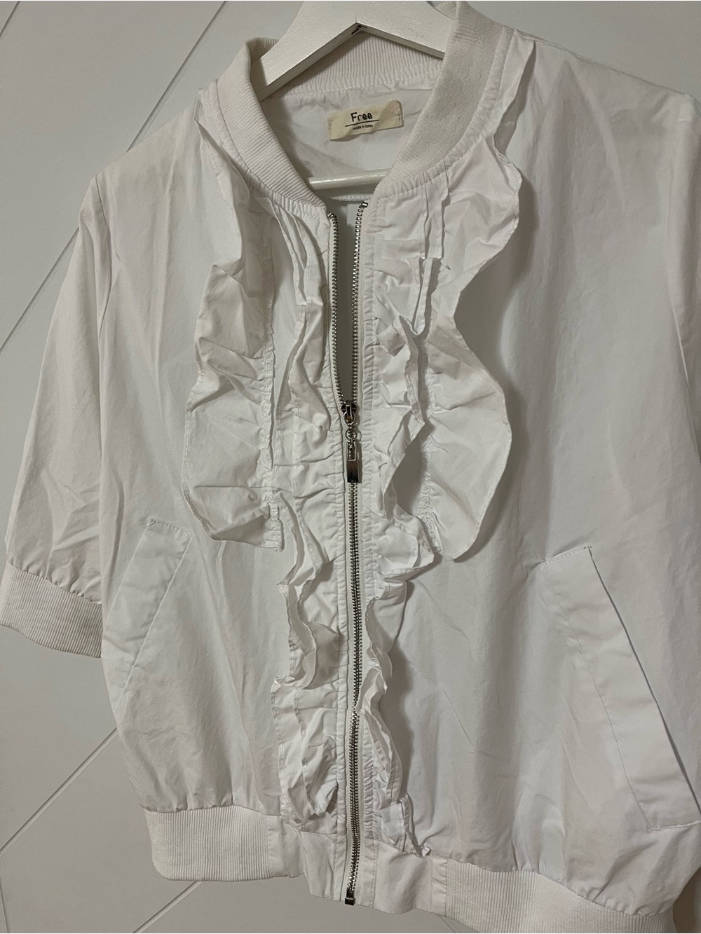 Free People White Ruffle-Front Zip Bomber Jacket - Picture 8 of 10